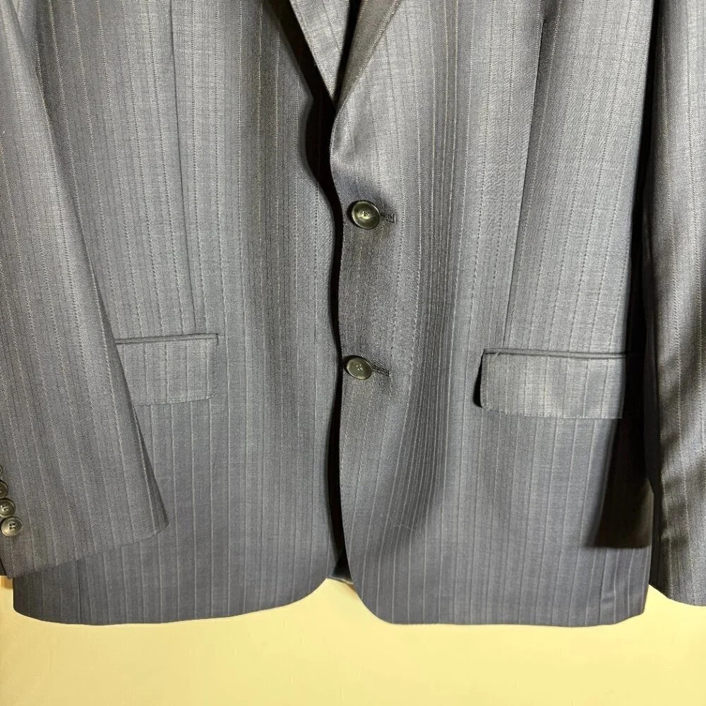 Hart Schaffner Marx Pinstripe Wool Sport Coat Dinner Jacket Blazer Men 44L Navy